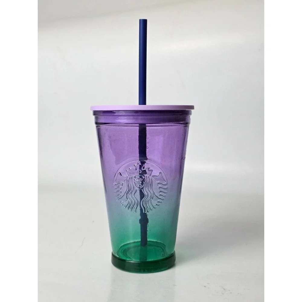 STARBUCKS 2022 PURPLE & TEAL OMBRE RECYCLED‎ GLASS COLD BREW TUMBLER 16 Oz.